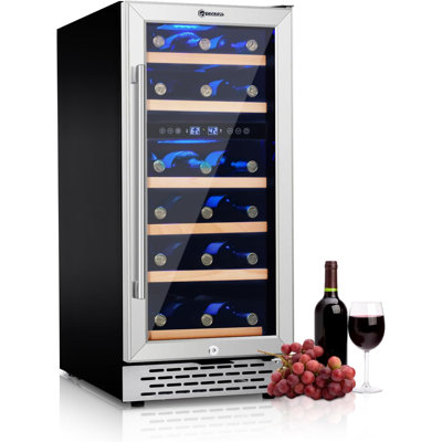 15 Inch Wine Cooler Refrigerator Under Counter, 28 Bottle Dual Zone Wine Fridge