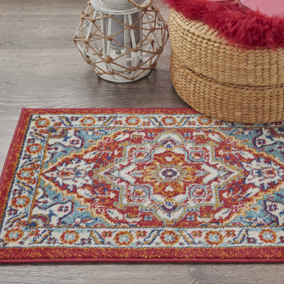 Tapis oriental en polypropylène tissé à la machine en rouge / bleu