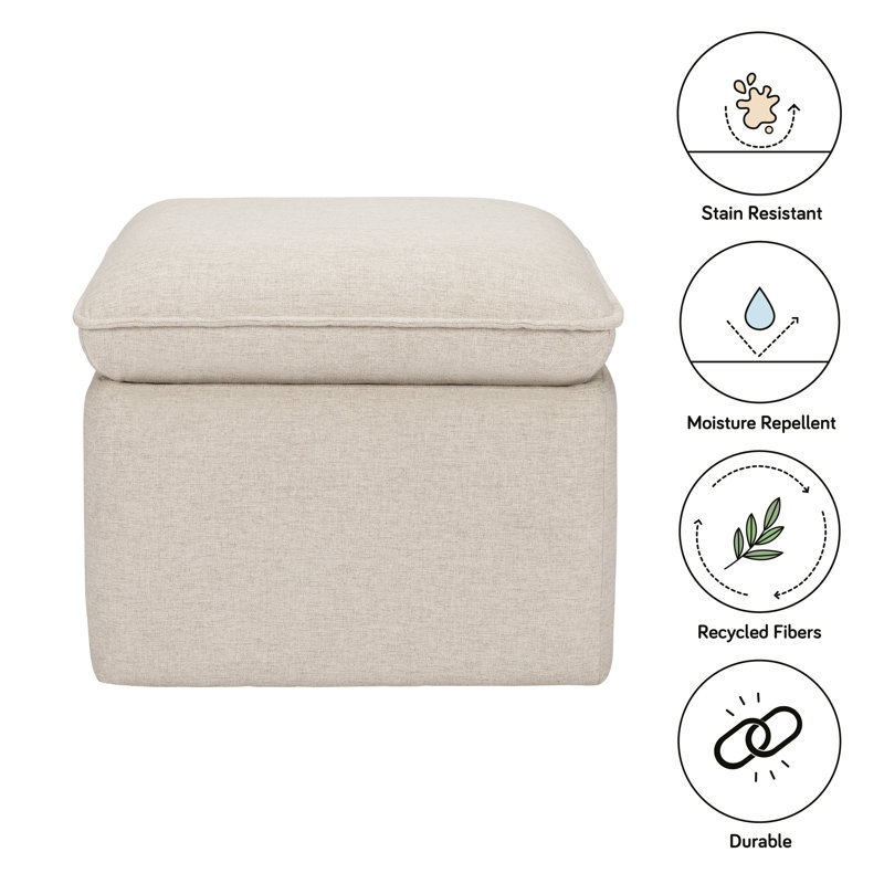 Beige Performance Fabric Square Storage Ottoman with USB Port