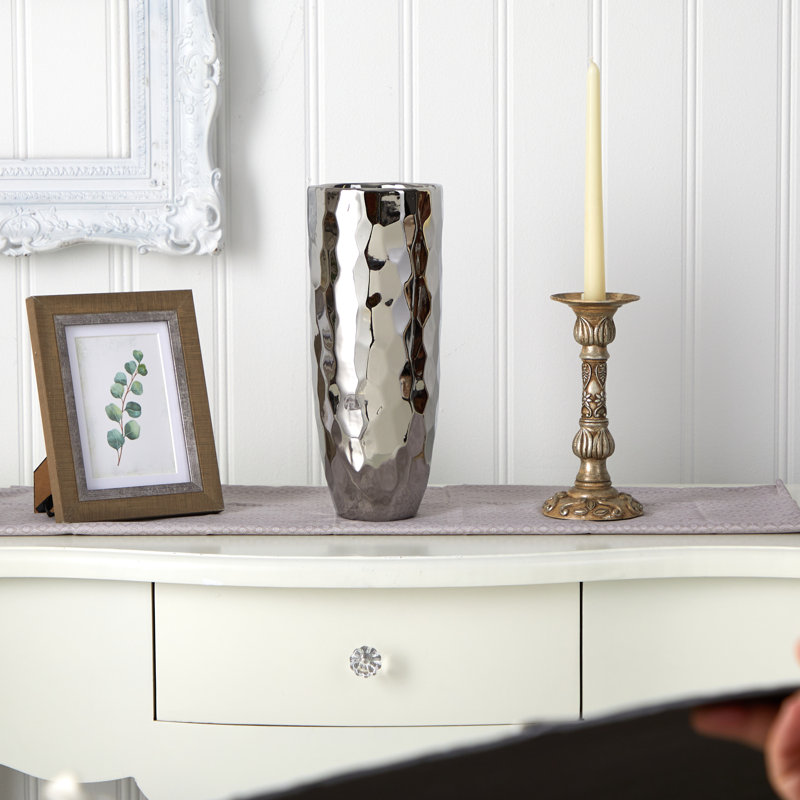 Vase de table en céramique Cevahir, Argent, H 13 po x l 5,25 po x P 5,25 po