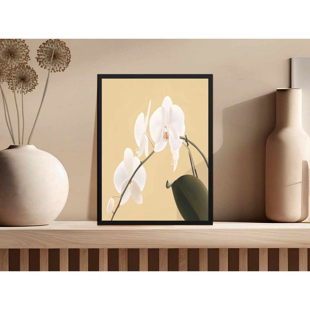 White Orchid Floral Design Square Room Decor Minimal Framed Poster