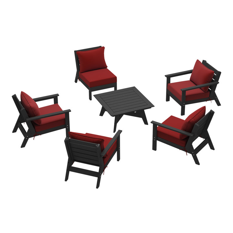 6-Piece Deep Seating Set, Red, Black