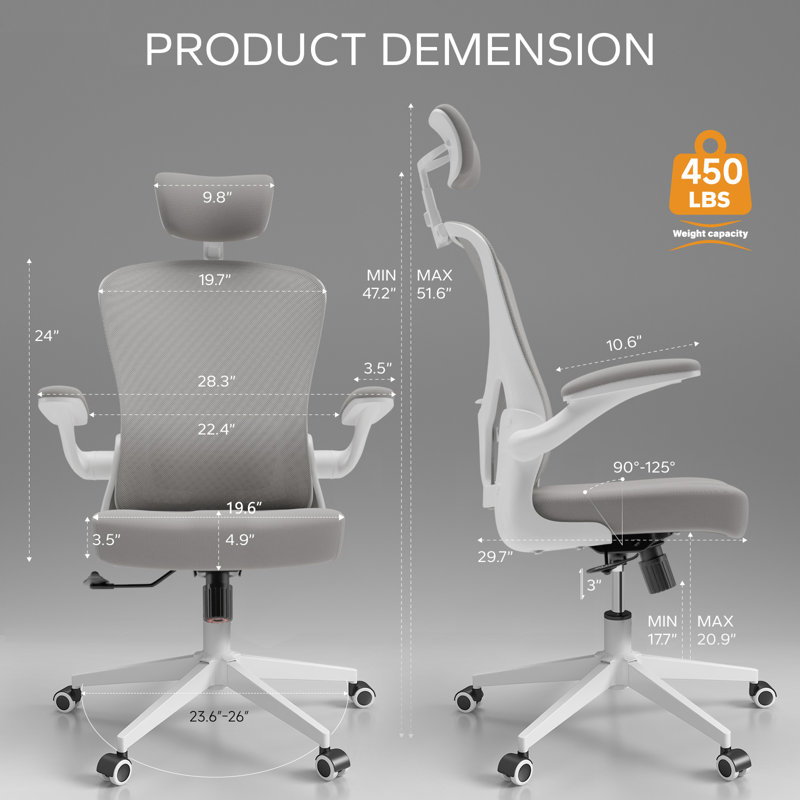 Fauteuil de bureau robuste en maille Michaelynn, Blanc, Gris
