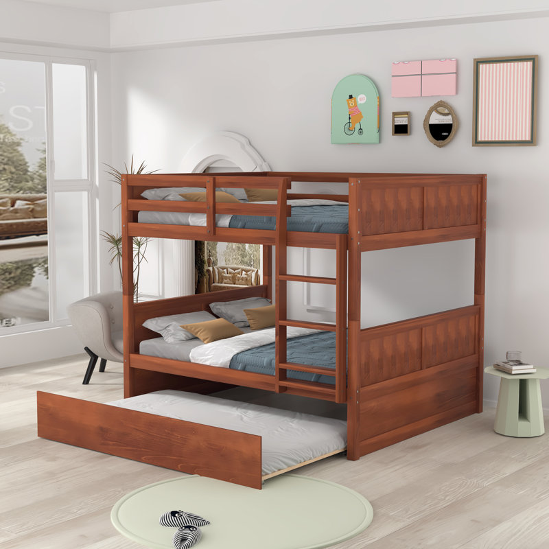 Gusella Kids Full Over Full Bunk Bed with Trundle, Walnut