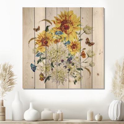 " Vintage Chrysanthemums And Sunflowers " Painting Print