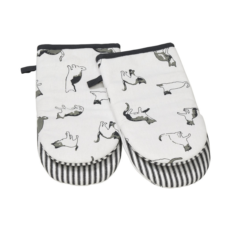Penguin Home Cotton Oven Glove, White/Grey/Black