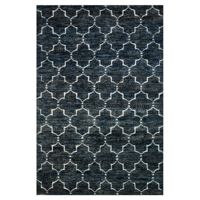 Motif géométrique noué à la main bleu foncé Tapis décoratif