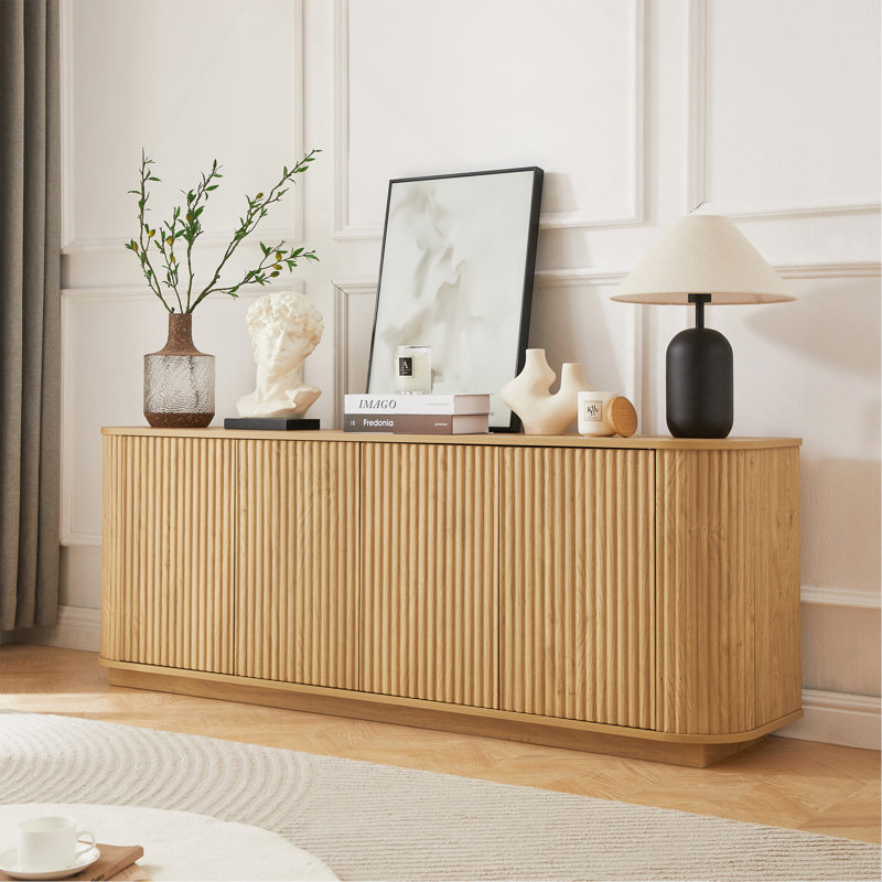 Armoire de rangement en bois, buffet à motif de vagues, meuble télé à rayures verticales pour le vestibule de la cuisine