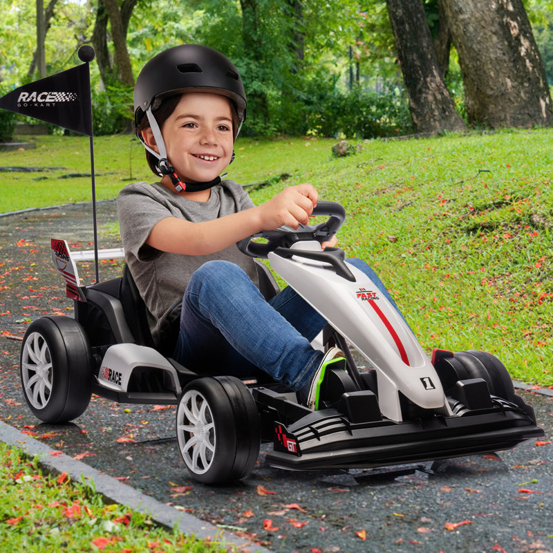 24V Kids Ride On Go Kart with 7,5mph Variable, Electric Drift Racing Car for Kids Ages 6+, Blanc