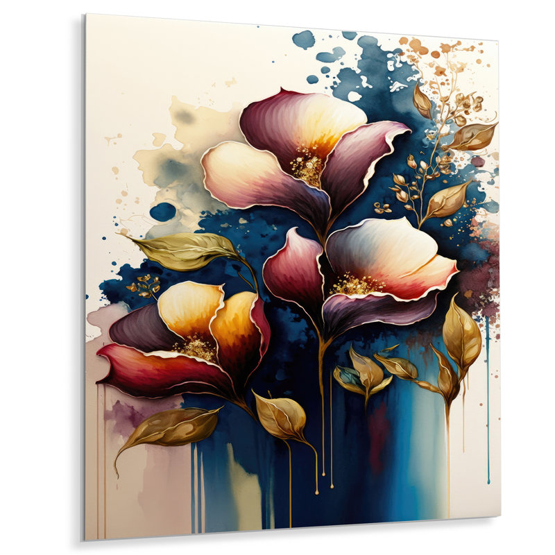 Blue And Burgundy Cally Lily Bouquet III flower metal Wall Decor, 32" H x 16" W x 1" D