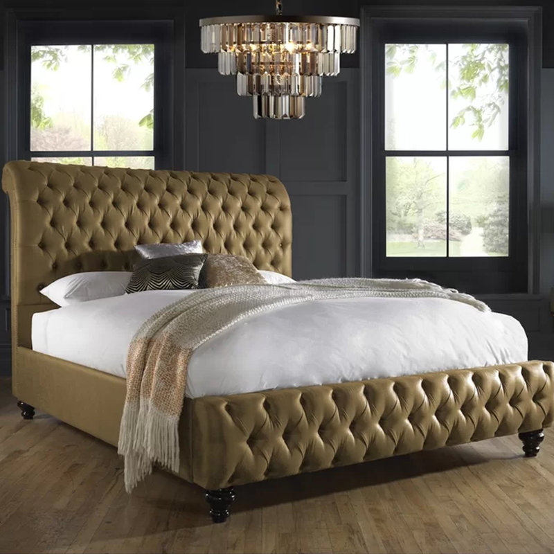 Landen Upholstered Bed, Small Double (4'), Black