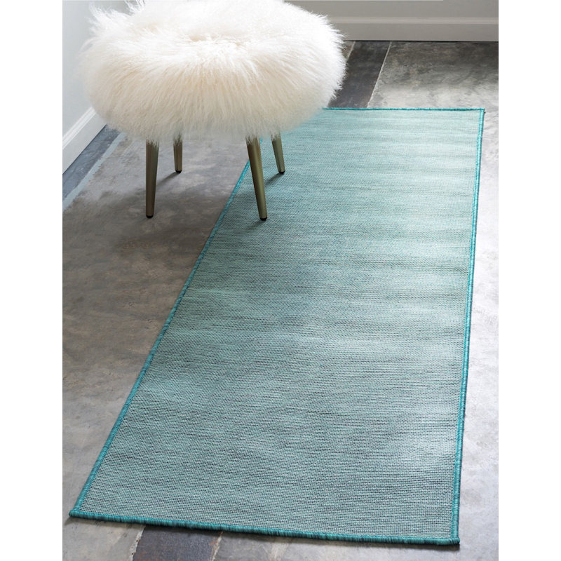 Outdoor Garden Variety Area Rug Aqua Color, Runner 2' x 6'