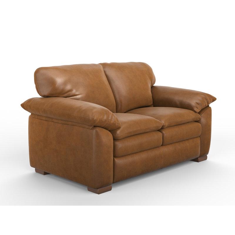 Capri 68" Wide 100% Full Top Grain Leather Loveseat, Steepelchase Saddle Genuine Leather