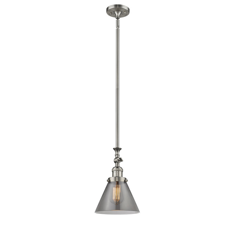 Luminaire suspendu conique à 1 lumière Harbert, Fumée, Nickel satiné brossé, Ampoule incandescente rétro de 60 watts