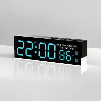 Black Digital Alarm Clock with Blue LED Display, Dual Alarms, Temperature & Week Display, Auto Brightness Dimming and Night Light