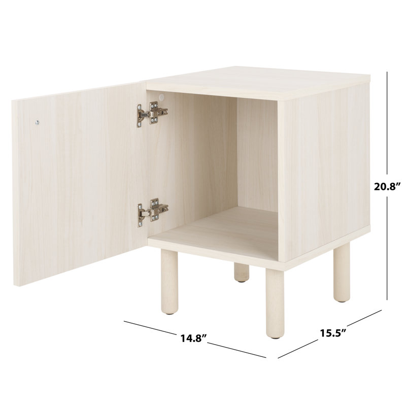 Table de chevet en bois manufacturé, Blanc blanchi / rotin naturel
