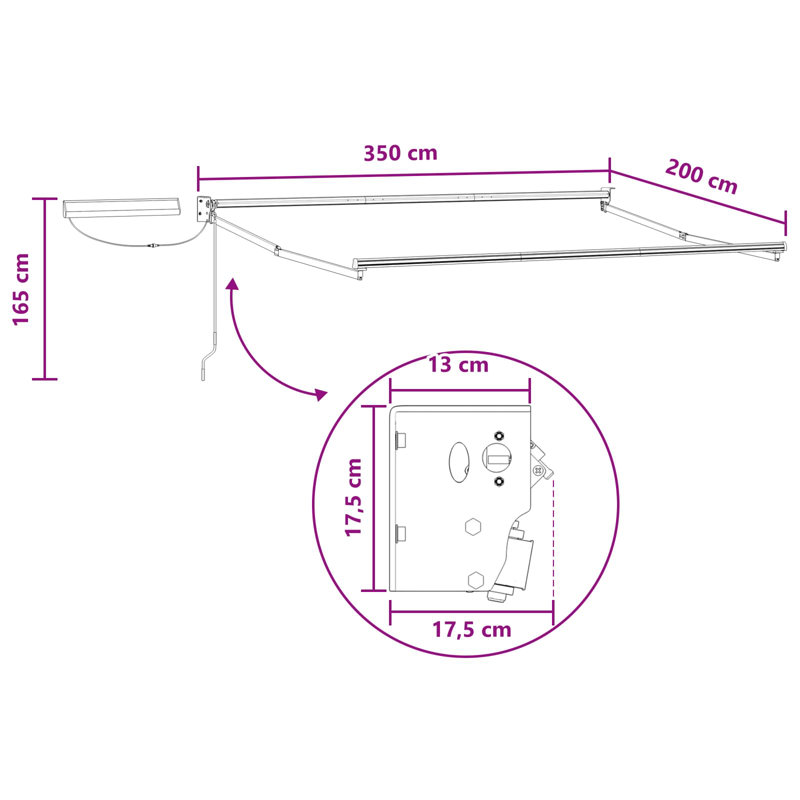 VidaXL Polyester Cover Retractable Patio Awning, 165" H x 350" W x 200" D, Solid Color, Sand/Black