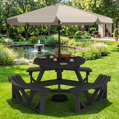 Ensemble de table de pique-nique d'extérieur en HDPE pour 6 personnes Parasol de marché