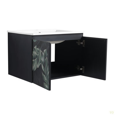 Meuble-lavabo mural 24 po avec lavabo en céramique et porte d'armoire à fermeture en douceur, ensemble KD