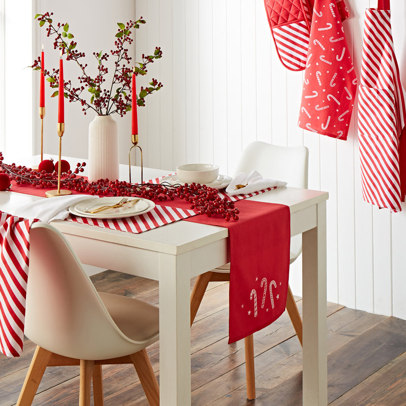 Christmas Candy Cane Cotton Embroidered Cotton Dining Table Runner