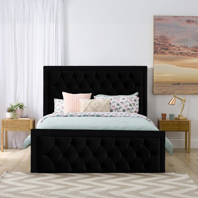 Lillias Upholstered Ottoman Storage Bed, Black, 135 x 190 cm