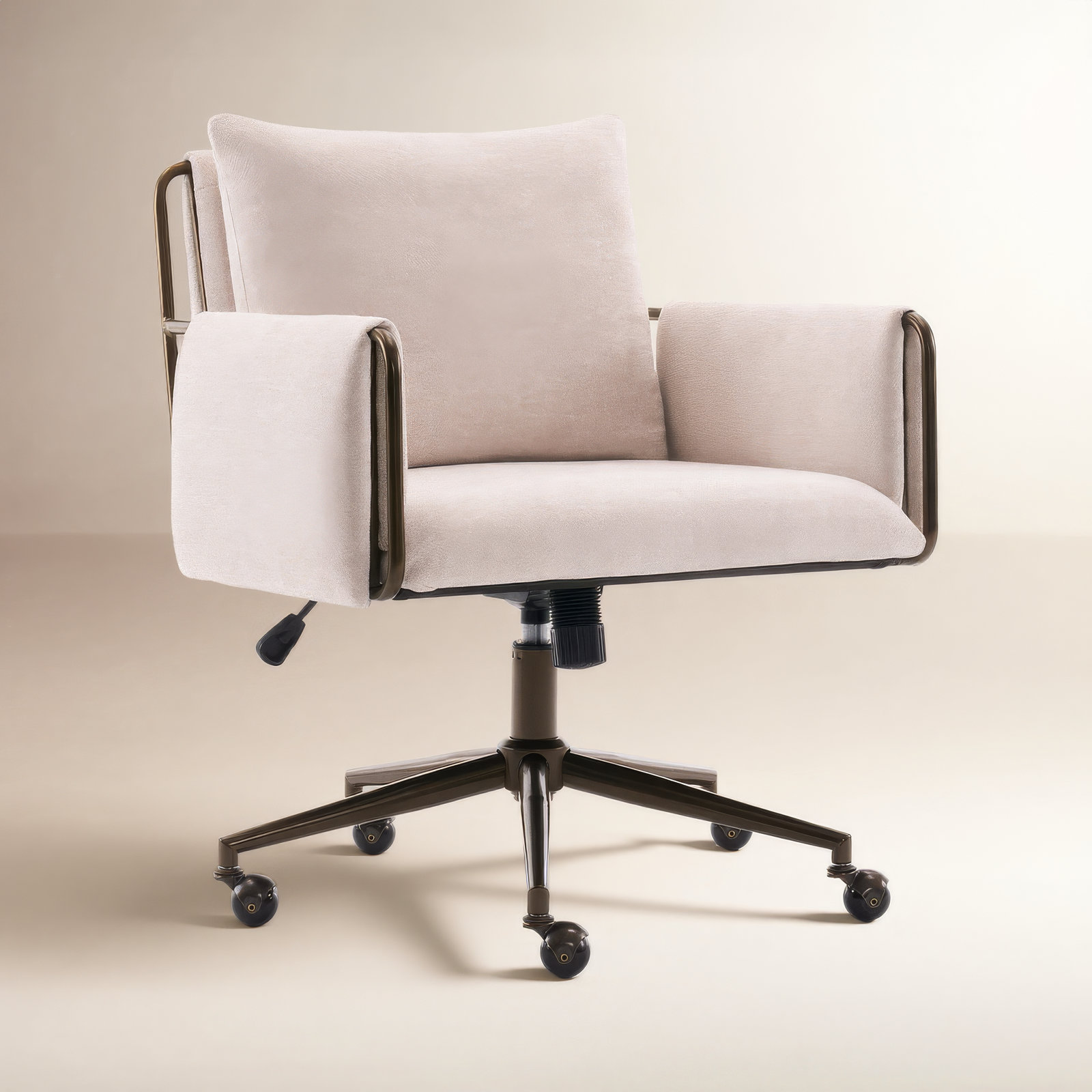 Arianna Office Chair with Lumbar Support, Beige Seat/ Brass Frame