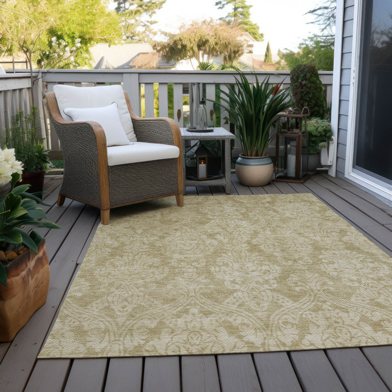 Tan Flat Woven Synthetic 5' x 7' Washable Rug