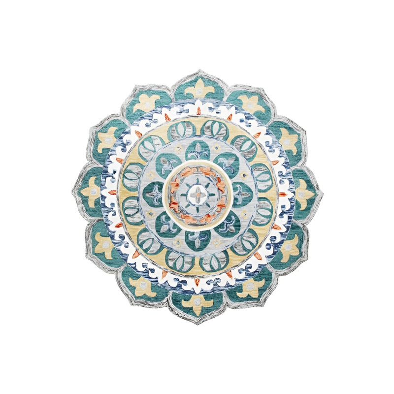 Blue Tone Traditional Motif Floral Patterned Woven Base Round Decorative Carpet, Novelty 2'8" x 2'8"