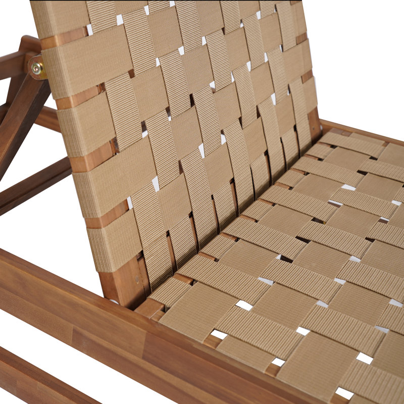 Chaise longue de patio en bois d'acacia avec dossier réglable Quinton, Corde moka / brun clair