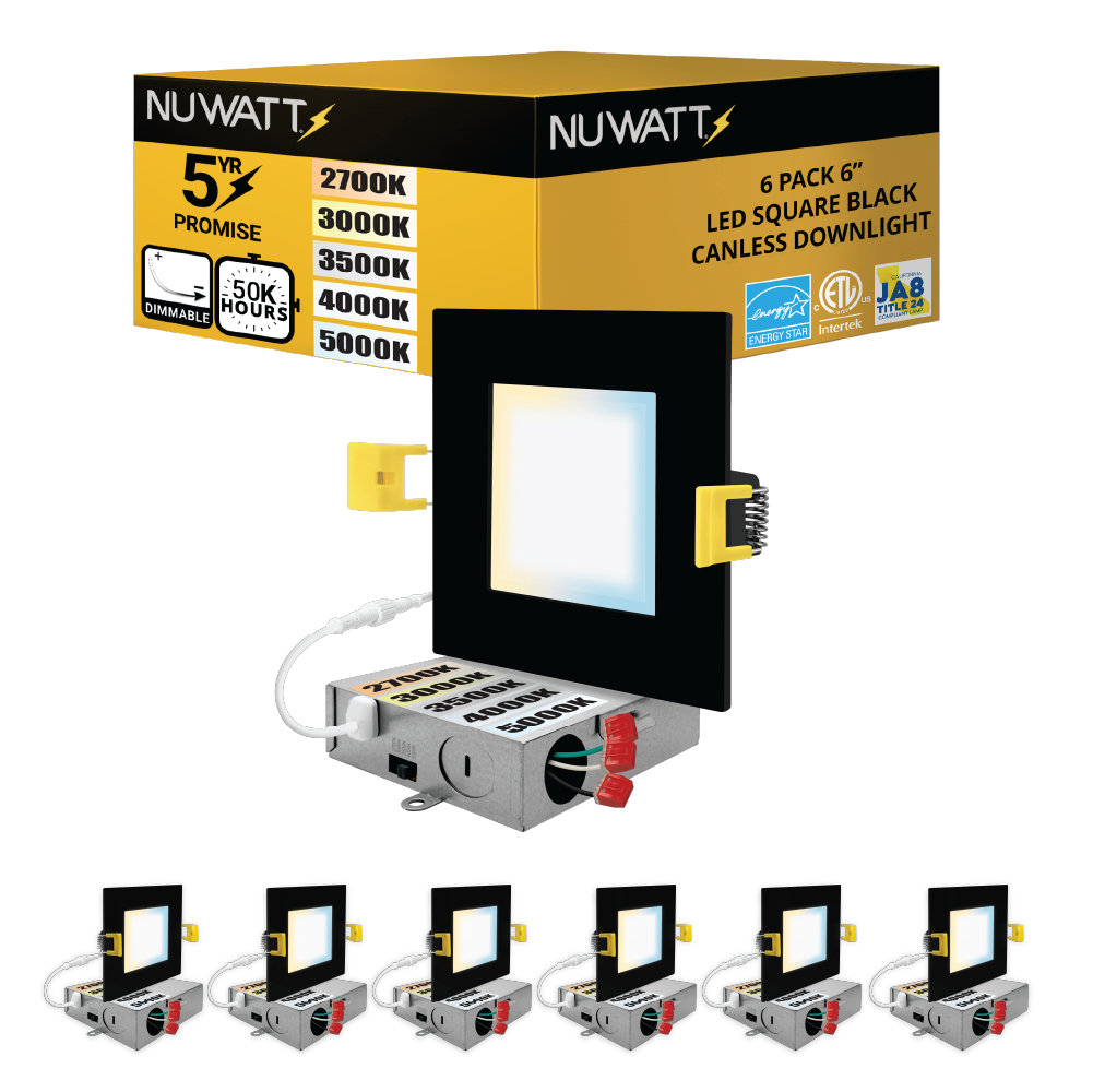 Panel Downlight 6'' Selectable Color Temperature Dimmable Air-Tight IC Rated LED Canless Recessed Lighting Kit (Set of 6) NUWATT 