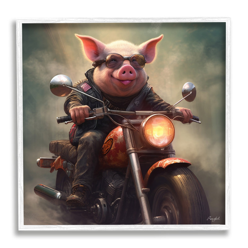 Az-168, reproduction de cochon sur une moto sur toile par Roozbeh, H 17 po x l 17 po x P 1,5 po