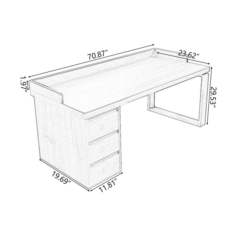 Bureaux rectangulaires en bois massif noyer, H 29,53 po x l 70,87 po x P 23,62 po, Retour à gauche