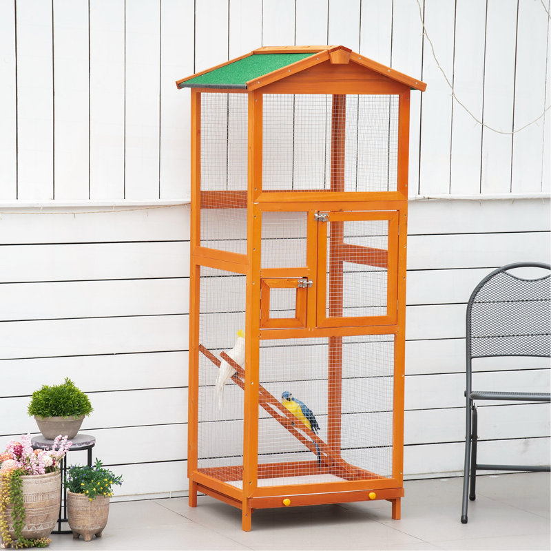 Cage à oiseaux 65 "pour perroquet, perroquet, avec plateau coulissant et 2 portes, orange, Orange
