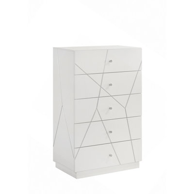 Drawer Dresser, Manhattan Chest – Lacquer Finish With Geometric Design And Spacious Drawers For Modern Storage