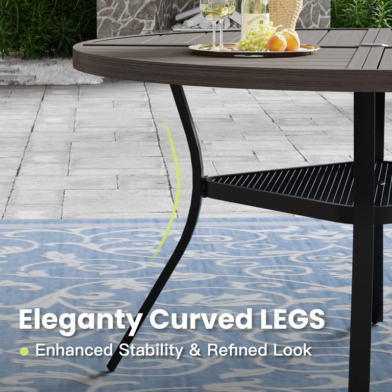 40.6’’ Outdoor Round Patio Dining Table, Brush Wood Gray/Black