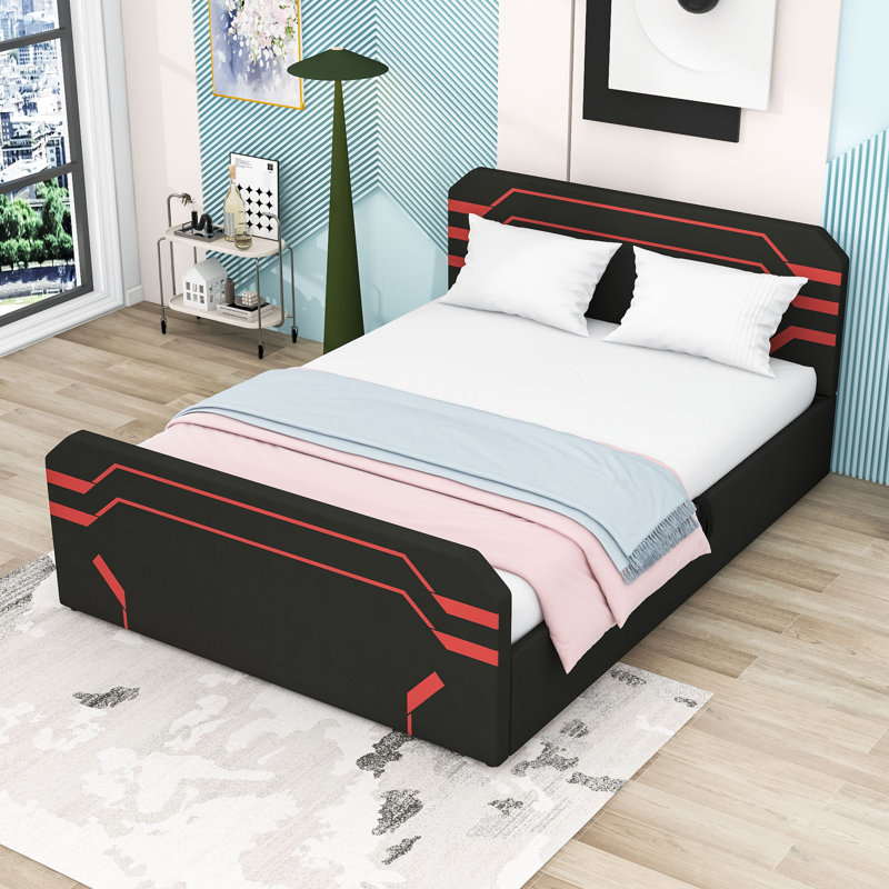 Grand lit avec rangement hydraulique, Noir rouge