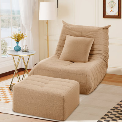 Bean Bag Chair With Ottoman and Pillow, Sofa Big Beanbag Chair For Adults Fireside Bean Bag Lounger Memory Foam Chair For Home, Apartment Or Gaming Ve by Trule