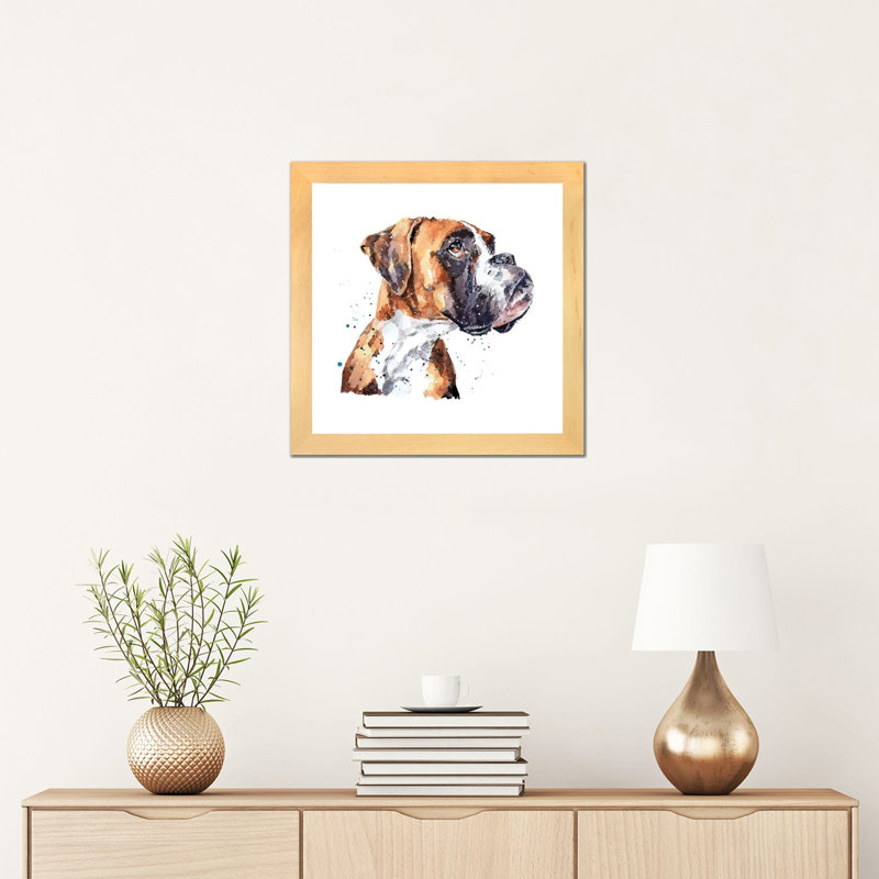 « German boxer » par Edwatercolours-impression, Blanc, H 16 po x l 16 po x p 1 po, Toile avec cadre en bois beige
