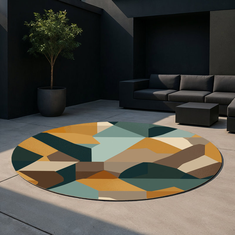 Cubic Plateaus Indoor And Outdoor Area Rug, Round 5'