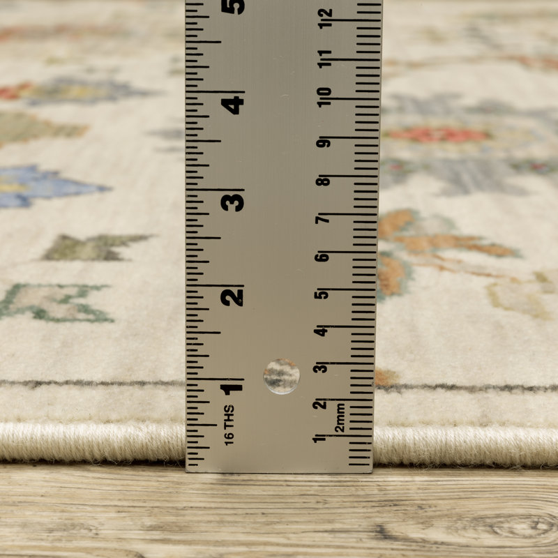 Oriental Machine Woven Beige/Grey Wool Blend Area Rug, Rectangle 6'7" x 9'6"