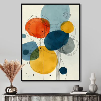 Minimalist Meditation Stone Collage - Midcentury Modern Wall Decor, Blue Mid-Century Modern Framed Wall Art