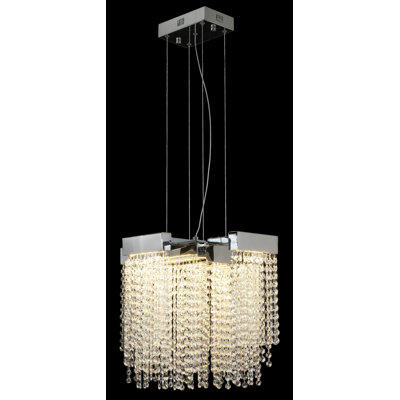 4-Light Chrome LED Chandelier With Clear Crystals