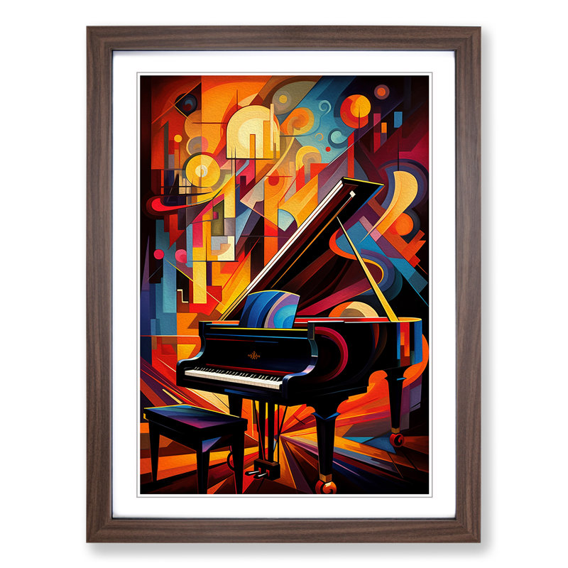 Piano Futurism - Single Picture Frame Print on Wood, 46cm H x 34cm W x 2cm D, Walnut