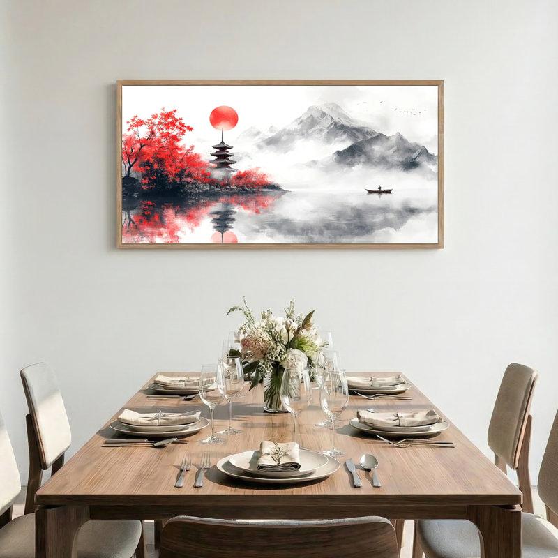 Tableau encadré sur toile représentant un paysage japonais, 122 x 61 cm (48 x 24 pouces)., 48 x 24 pouces