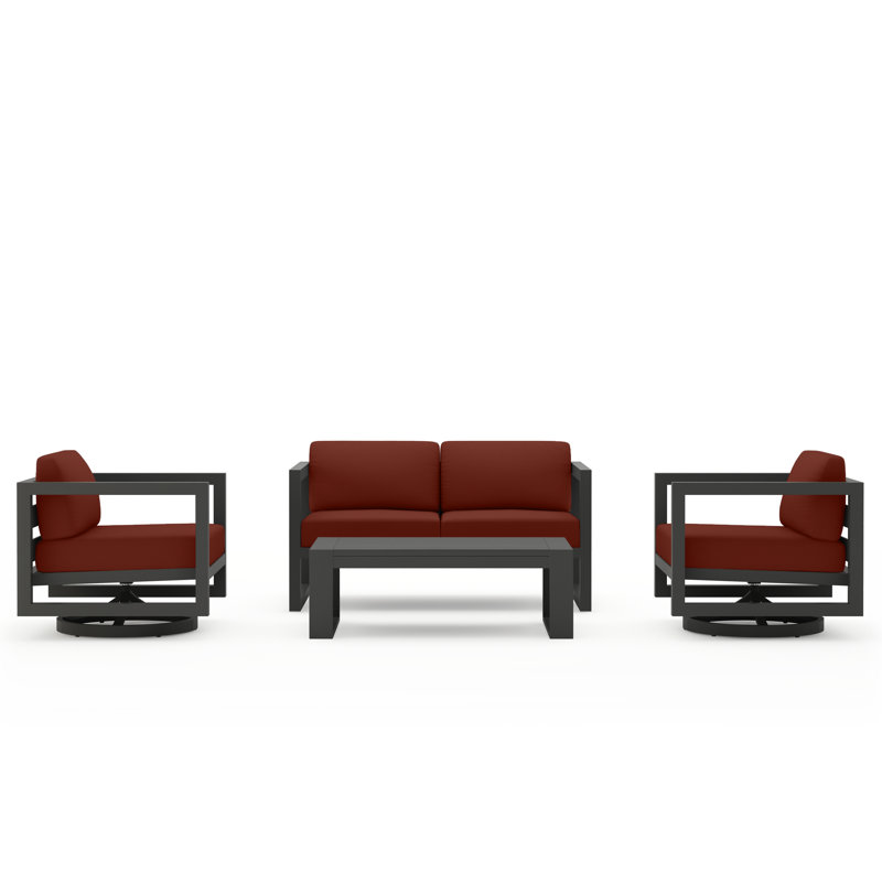 Avion 4 Piece Loveseat Set With Swivel, Cast Silver Sunbrella®, Slate