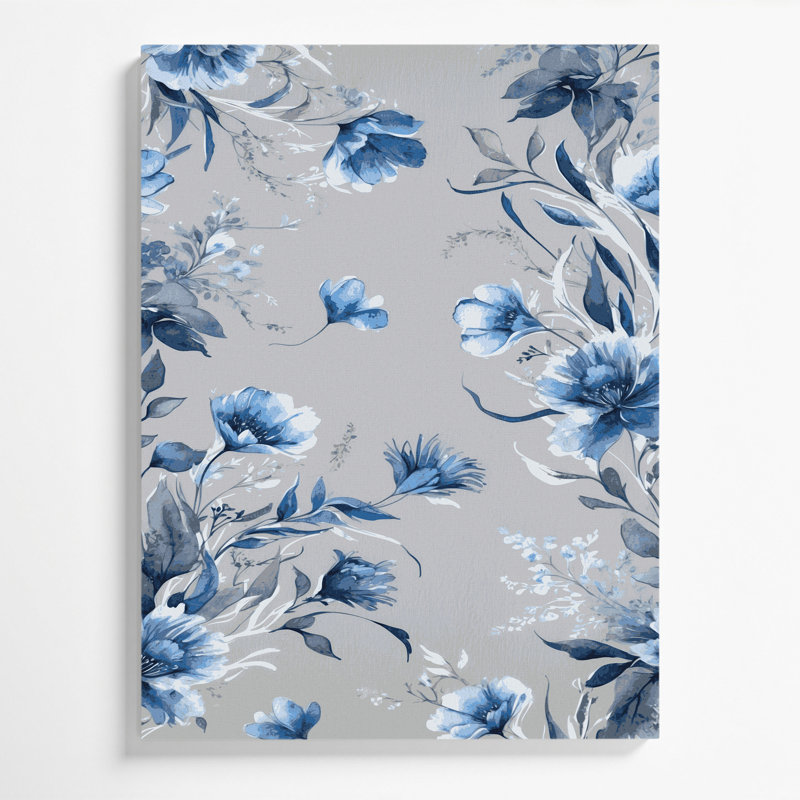 Aquarelle, art floral gris sur toile, H 12 po x l 18 po
