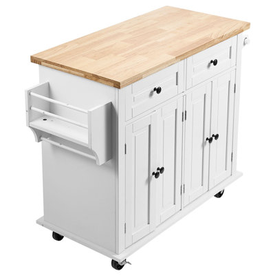 Kitchen Island Cart With Solid Wood Top