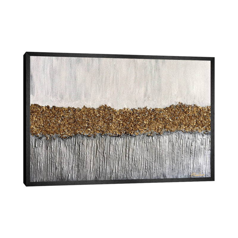 Golden Formation by Nikki Chauhan - Floater Frame Painting on Canvas, Black, 66.04 cm H x 45.72 cm W