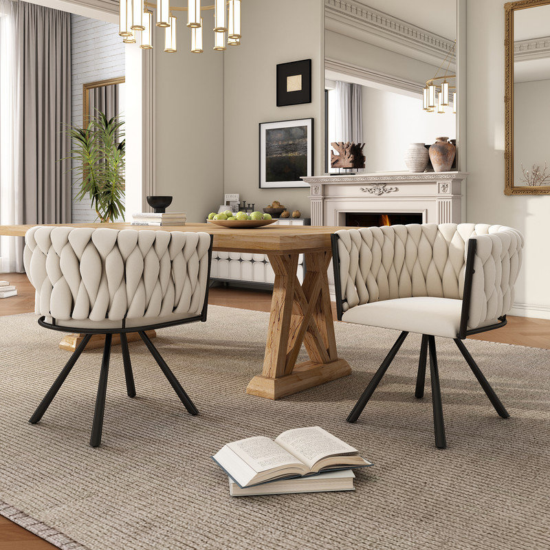 Tufted Metal Parsons Chair in Beige