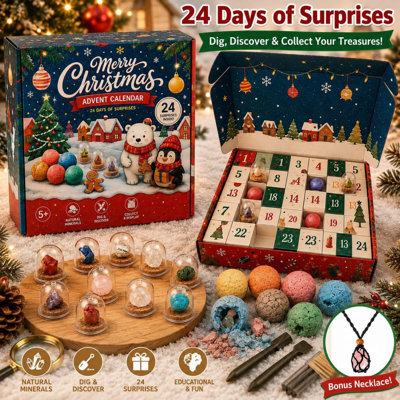 Décorations de Noël, calendrier de l'Avent, compte à rebours de 24 jours et découverte d'une trousse de fouille de cristaux naturels, jouet éducatif pour enfants